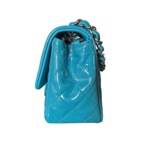 ššCHANEL Bright Blue Patent Leather Classic Quilted Mini Square Flap ⢠SHW ⢠NIB - Picture 7 of 16